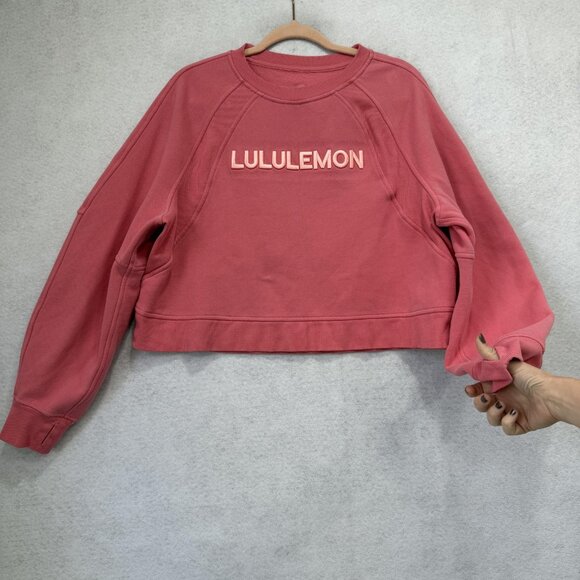 Lululemon Sweatshirt Womens XS/S Pink Scuba Oversized Crew Cropped Logo Pullover - Picture 4 of 7